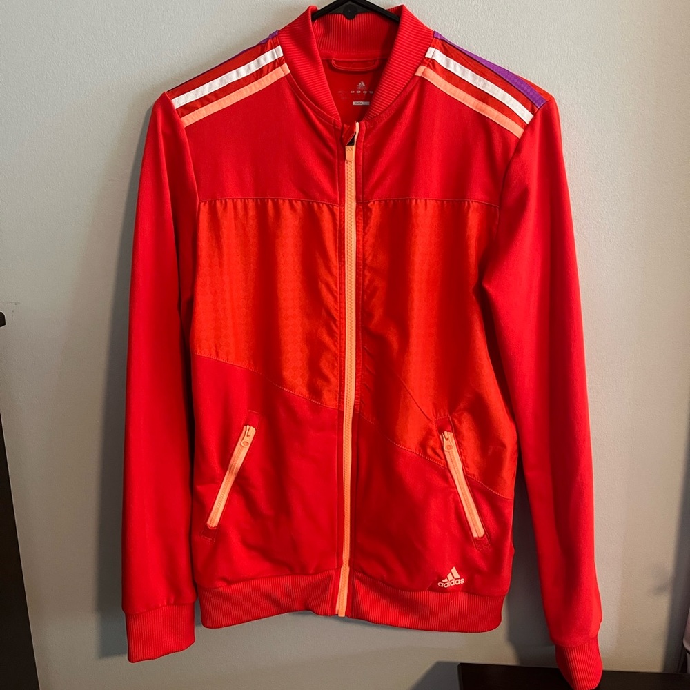 Adidas zip up jacket athletic orange womens size: S